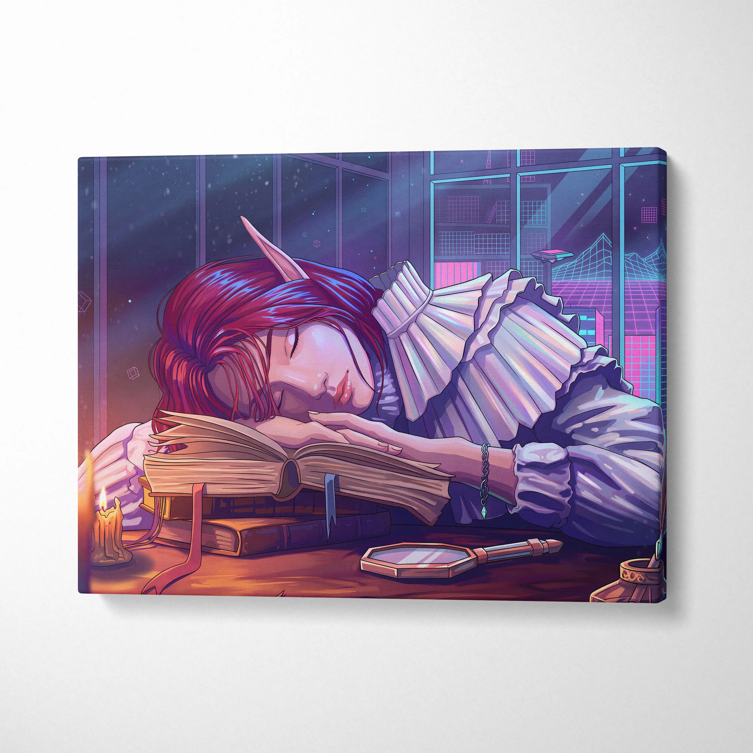 Vaporwave Fantasy Neon Canvas - Neon Vaporwave Woman Pink Purple LivingRoom Dreamy Mood Retro Futurism Wall Art Canvas
