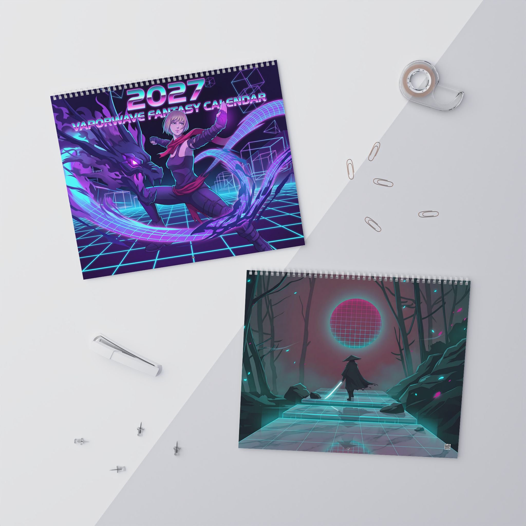 2027 Neon Fantasy Artwork Calendar – Vaporwave Inspired Retro Futuristic Art