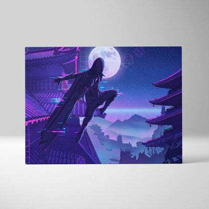 Vaporwave Neon Moon Canvas - Moon Neon Pink Blue Living Room Art Vaporwave Dreamy Mood Futuristic Decor Cyberpunk Canvas