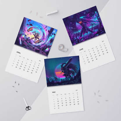 2027 Retro Futuristic Fantasy Wall Calendar – Vaporwave Neon Artwork Collection