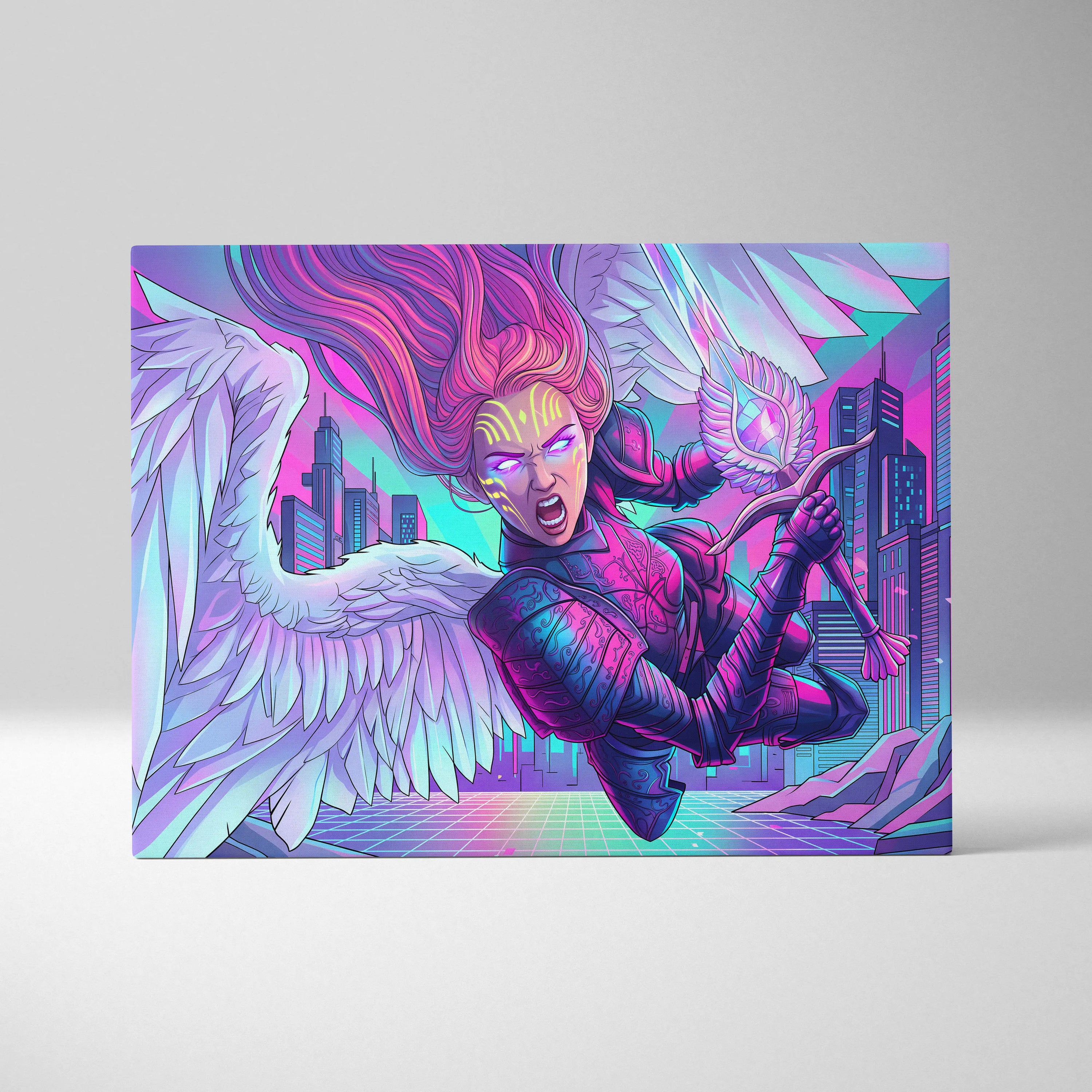 Vaporwave Fantasy Neon Canvas - Vaporwave Fantasy Neon Pink Turquoise Living Room Energetic Mood Modern Retro Wall Art Canvas Print