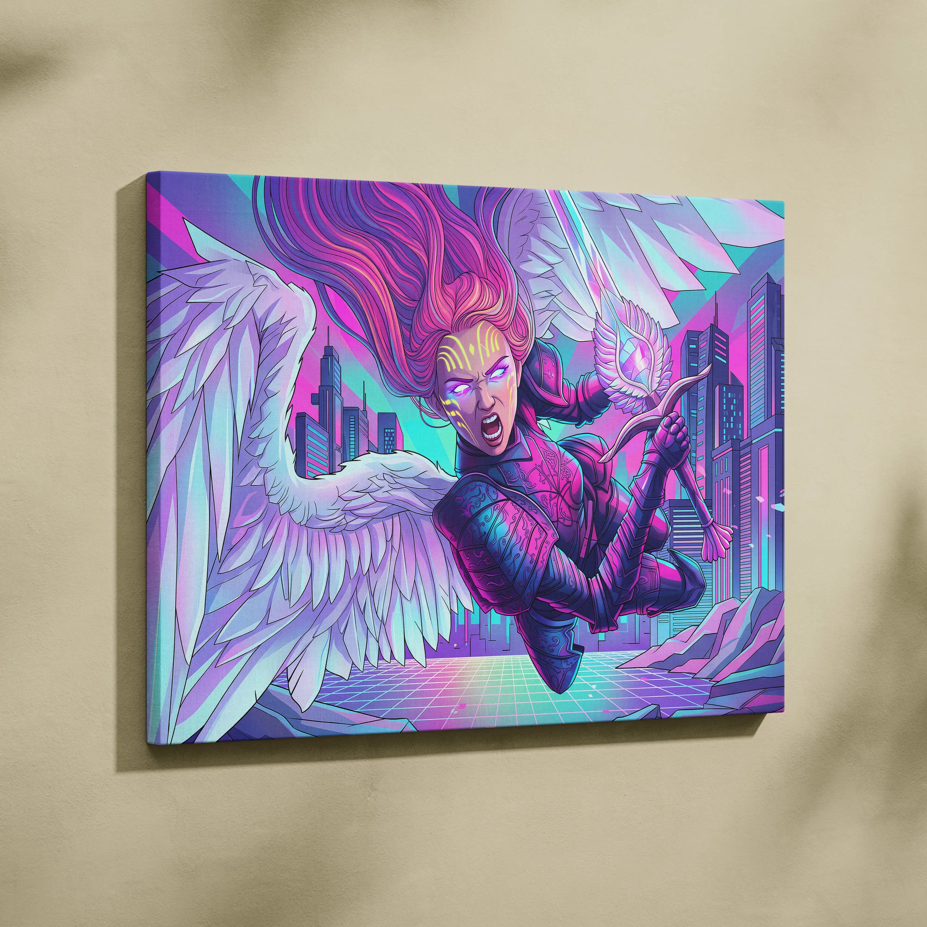 Vaporwave Fantasy Neon Canvas - Vaporwave Fantasy Neon Pink Turquoise Living Room Energetic Mood Modern Retro Wall Art Canvas Print