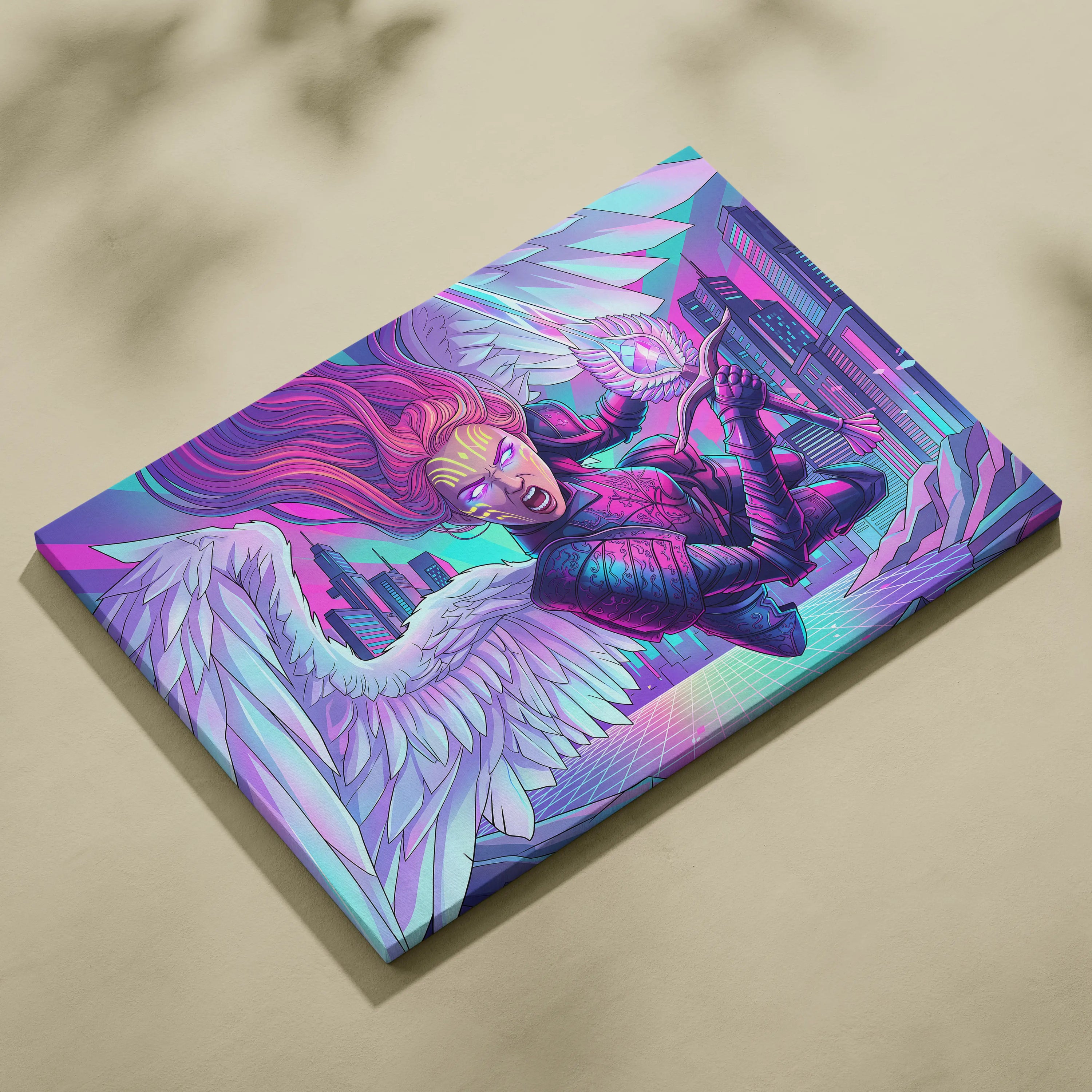Vaporwave Fantasy Neon Canvas - Vaporwave Fantasy Neon Pink Turquoise Living Room Energetic Mood Modern Retro Wall Art Canvas Print