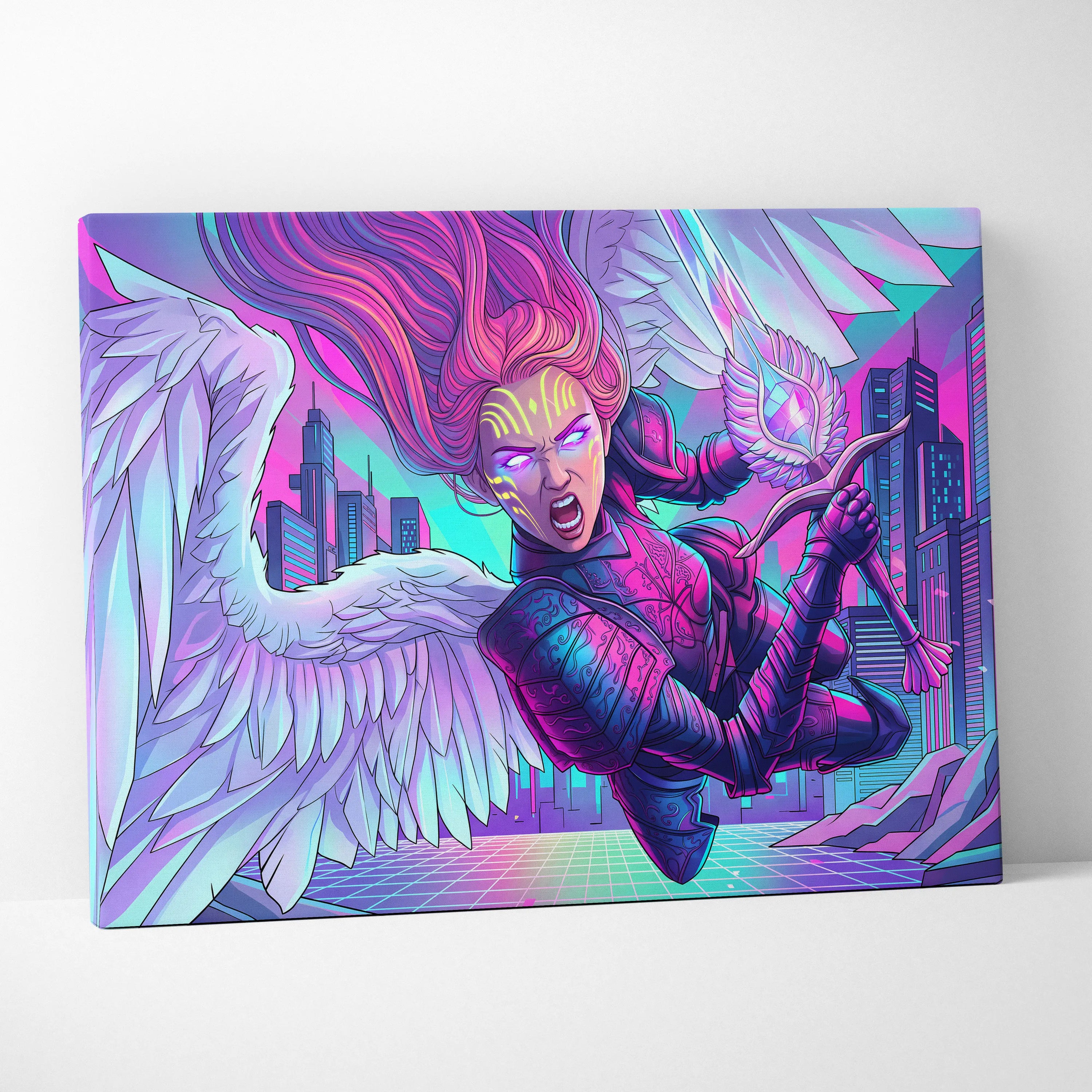 Vaporwave Fantasy Neon Canvas - Vaporwave Fantasy Neon Pink Turquoise Living Room Energetic Mood Modern Retro Wall Art Canvas Print