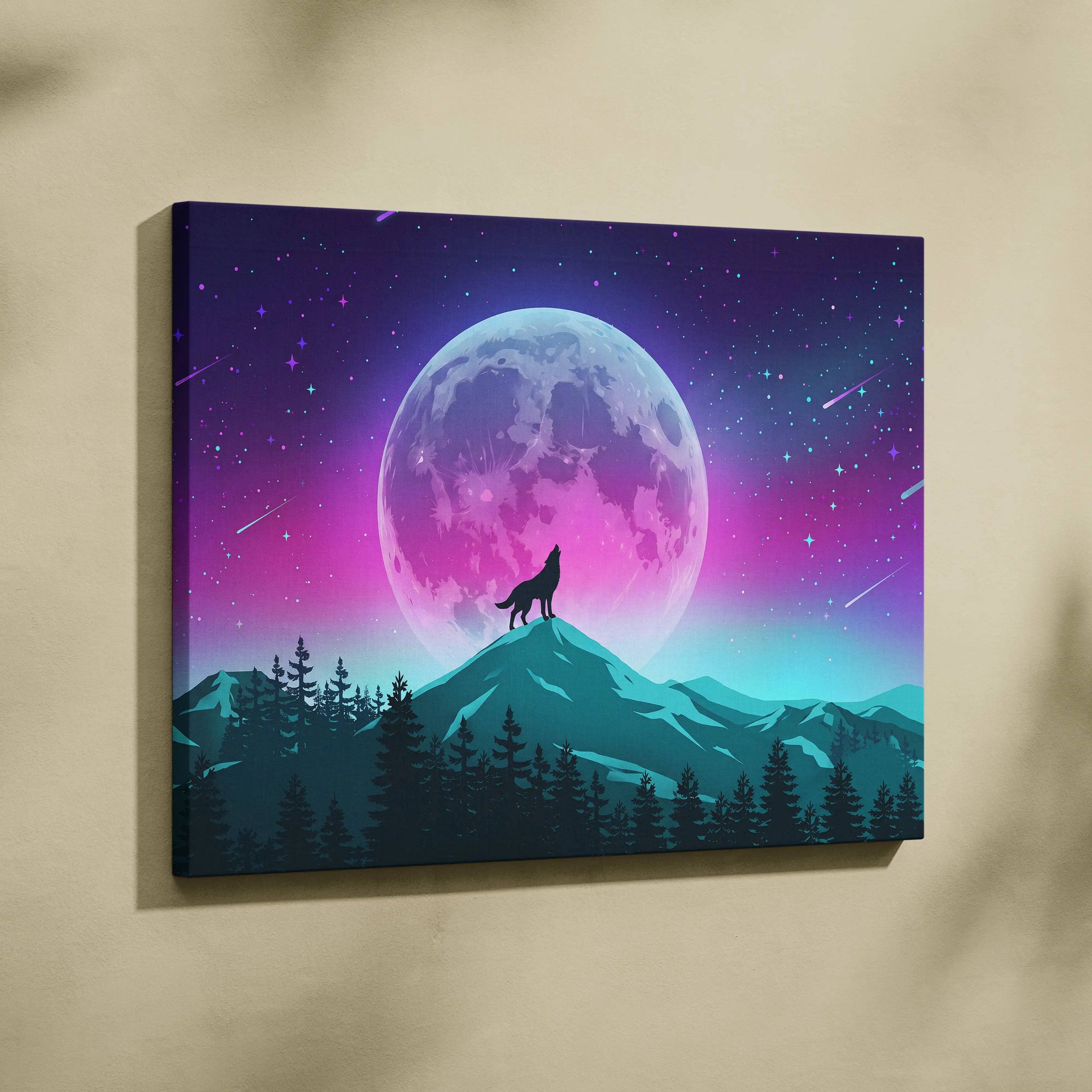 Vaporwave Moonlight Neon Canvas - Vaporwave Neon Pink Blue Living Room Retro-Futurism Dreamy Surreal Modern Art Canvas