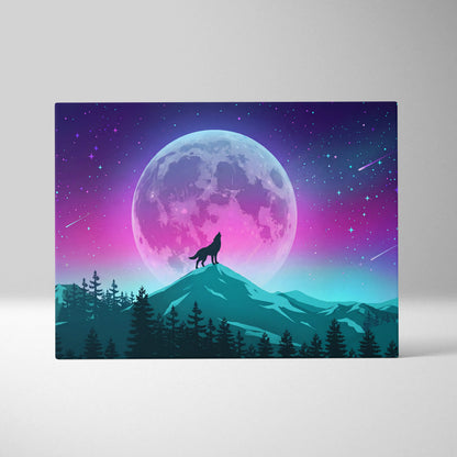 Vaporwave Moonlight Neon Canvas - Vaporwave Neon Pink Blue Living Room Retro-Futurism Dreamy Surreal Modern Art Canvas