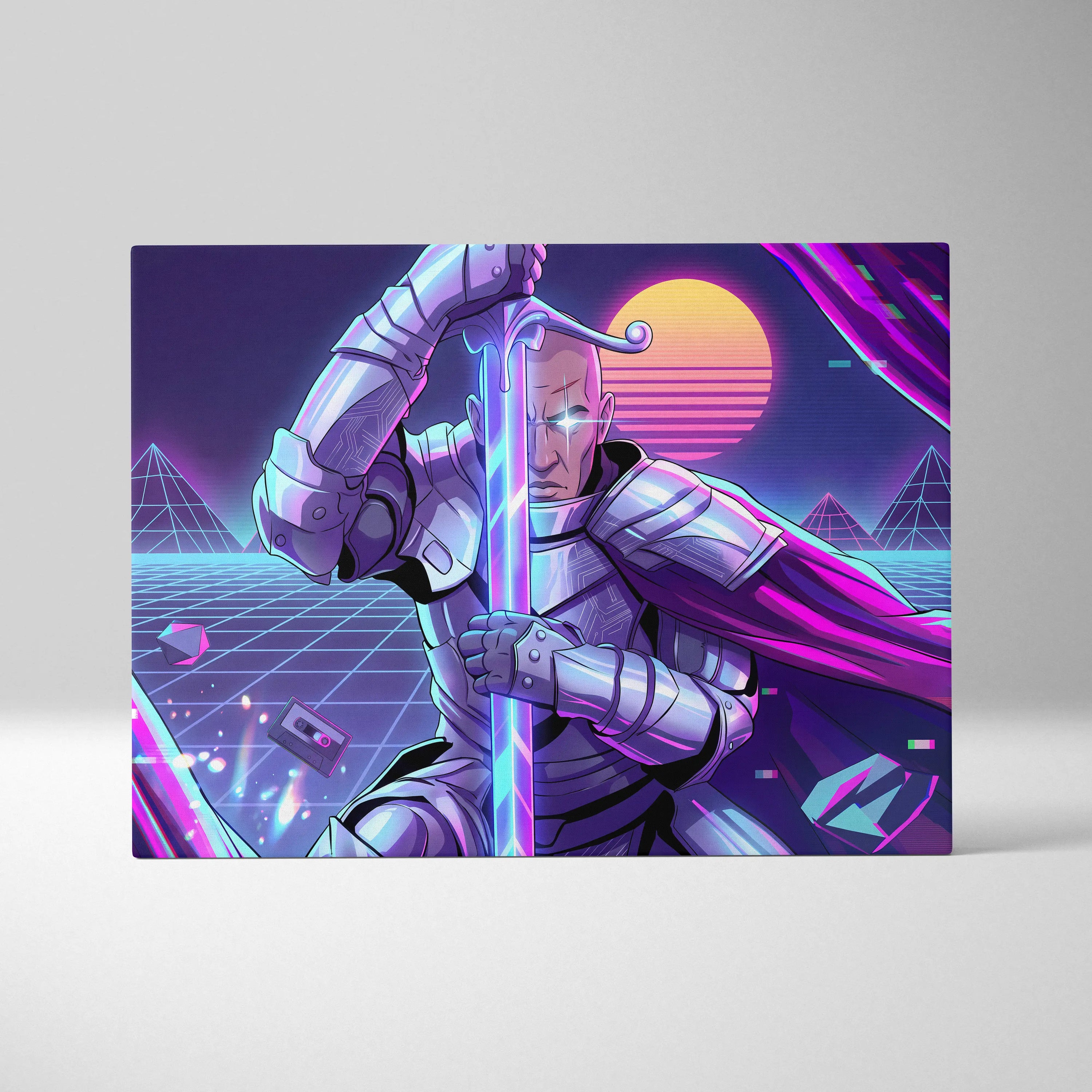 Vaporwave Knight Neon Canvas - Cyber Knight Neon-Pink-Purple-Blue Living Room Vaporwave Mystical Mood Wall Art Canvas