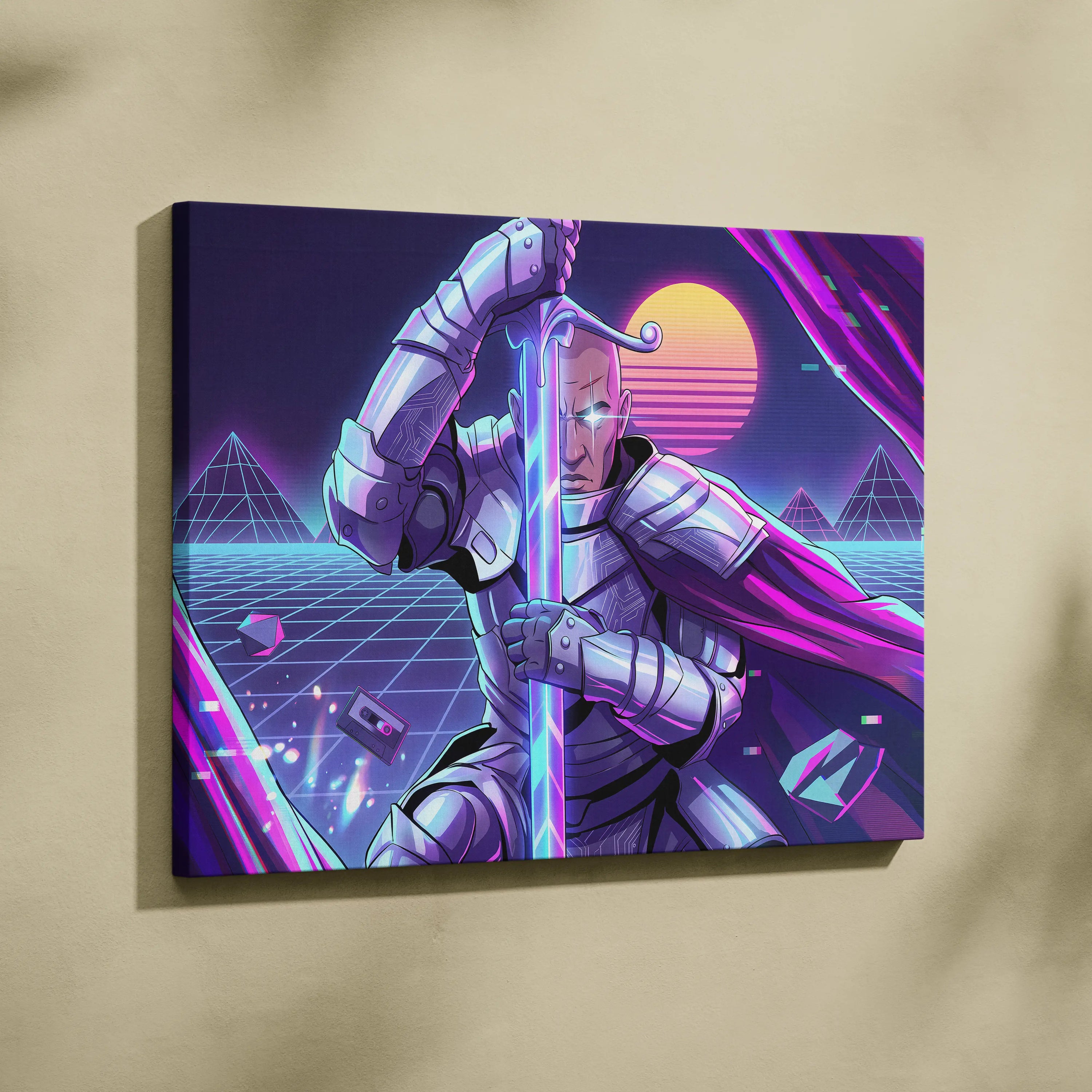 Vaporwave Knight Neon Canvas - Cyber Knight Neon-Pink-Purple-Blue Living Room Vaporwave Mystical Mood Wall Art Canvas