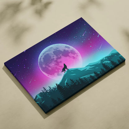 Vaporwave Moonlight Neon Canvas - Vaporwave Neon Pink Blue Living Room Retro-Futurism Dreamy Surreal Modern Art Canvas