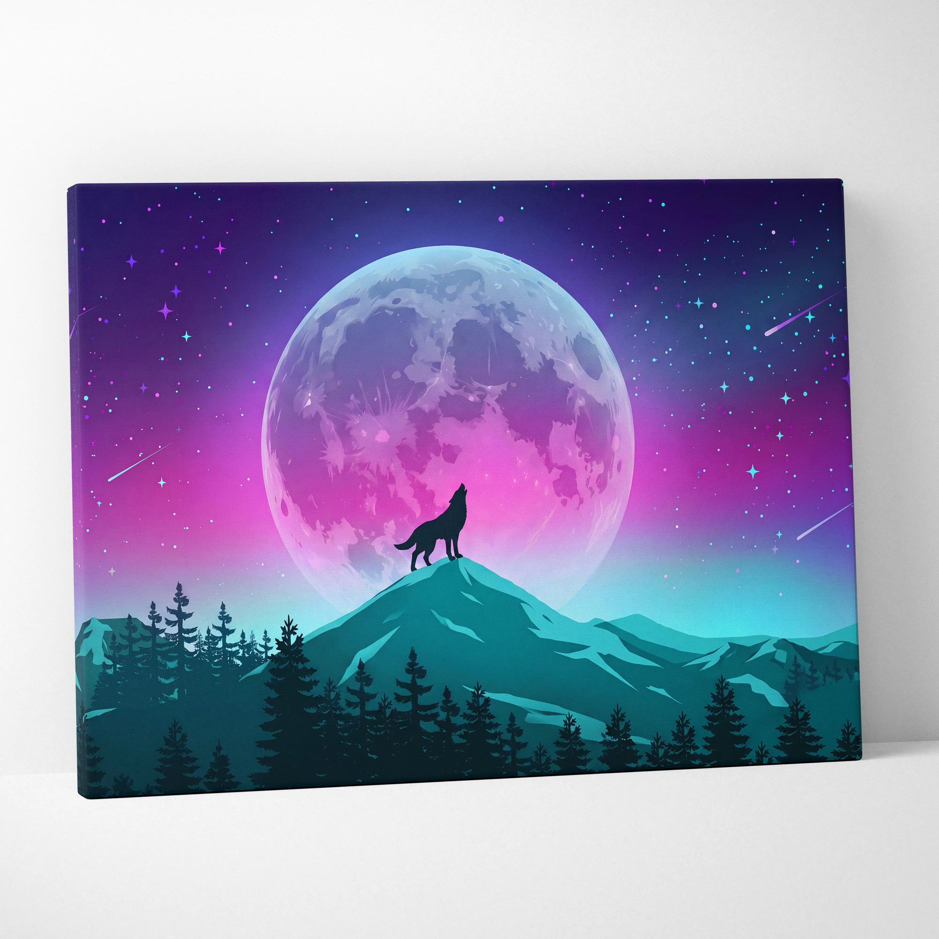 Vaporwave Moonlight Neon Canvas - Vaporwave Neon Pink Blue Living Room Retro-Futurism Dreamy Surreal Modern Art Canvas