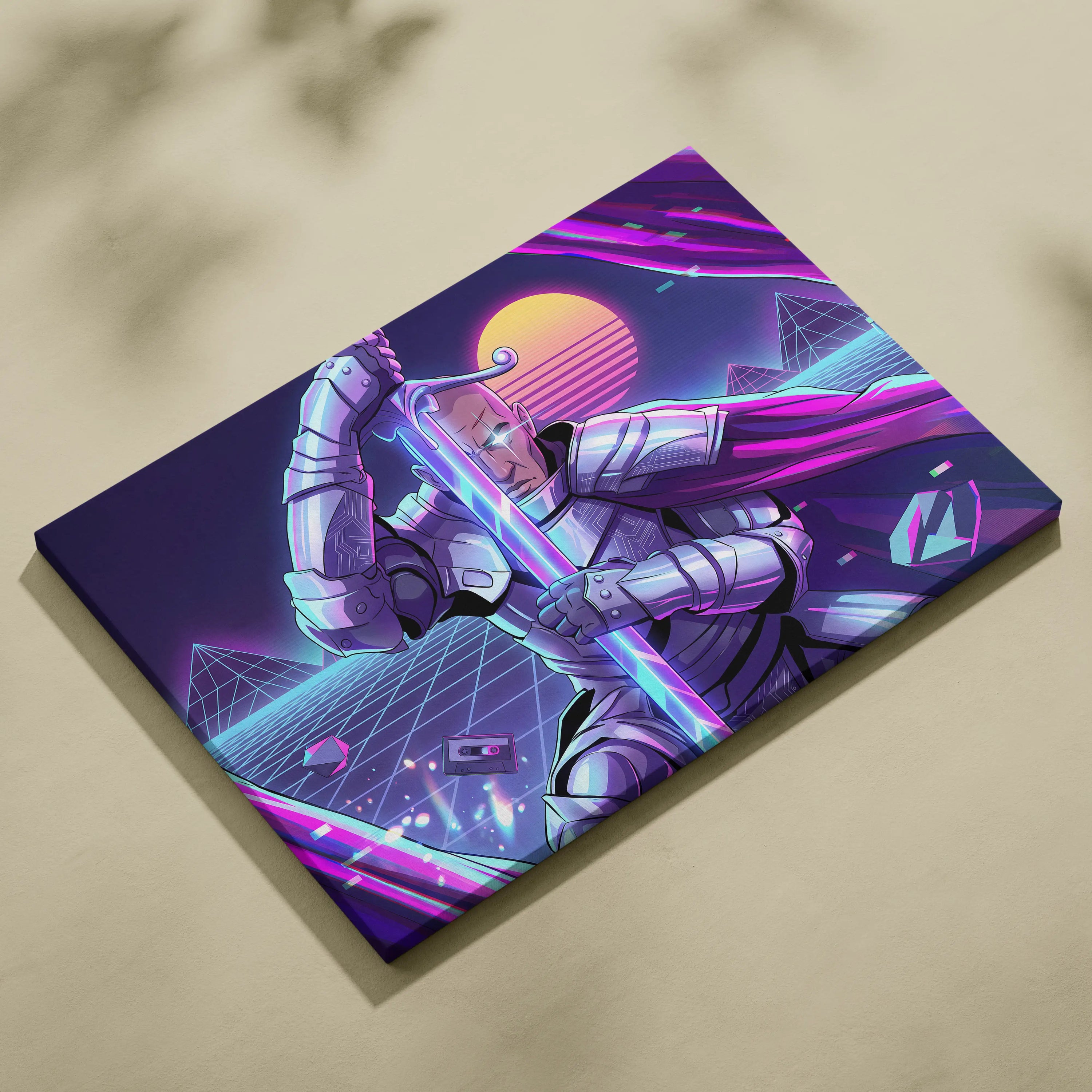 Vaporwave Knight Neon Canvas - Cyber Knight Neon-Pink-Purple-Blue Living Room Vaporwave Mystical Mood Wall Art Canvas