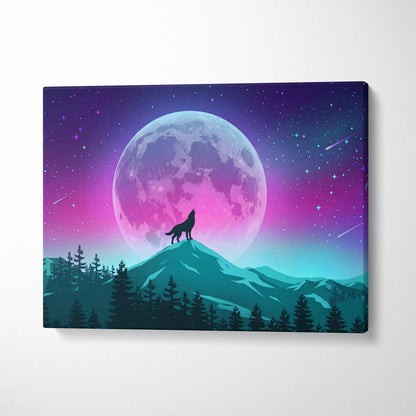 Vaporwave Moonlight Neon Canvas - Vaporwave Neon Pink Blue Living Room Retro-Futurism Dreamy Surreal Modern Art Canvas