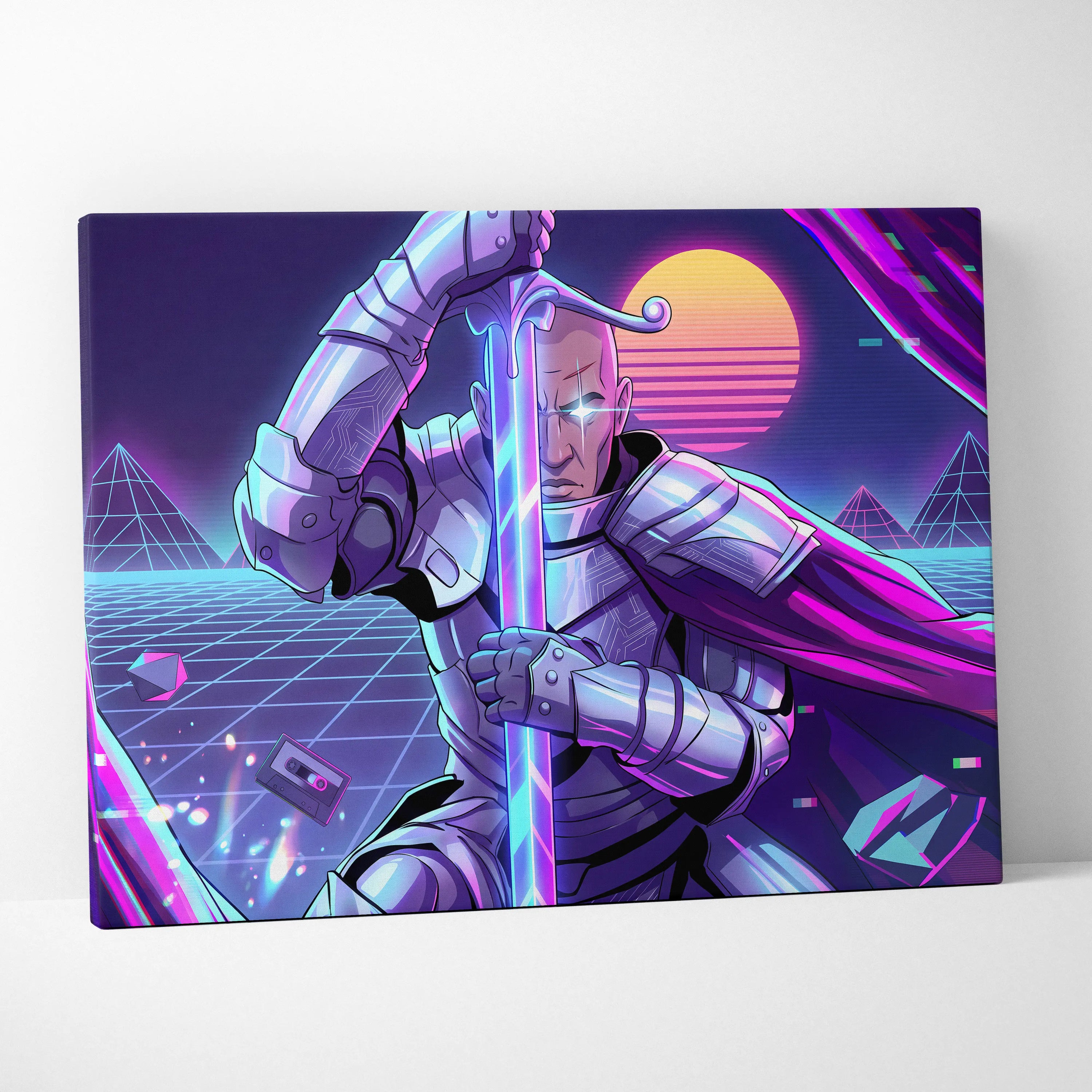 Vaporwave Knight Neon Canvas - Cyber Knight Neon-Pink-Purple-Blue Living Room Vaporwave Mystical Mood Wall Art Canvas