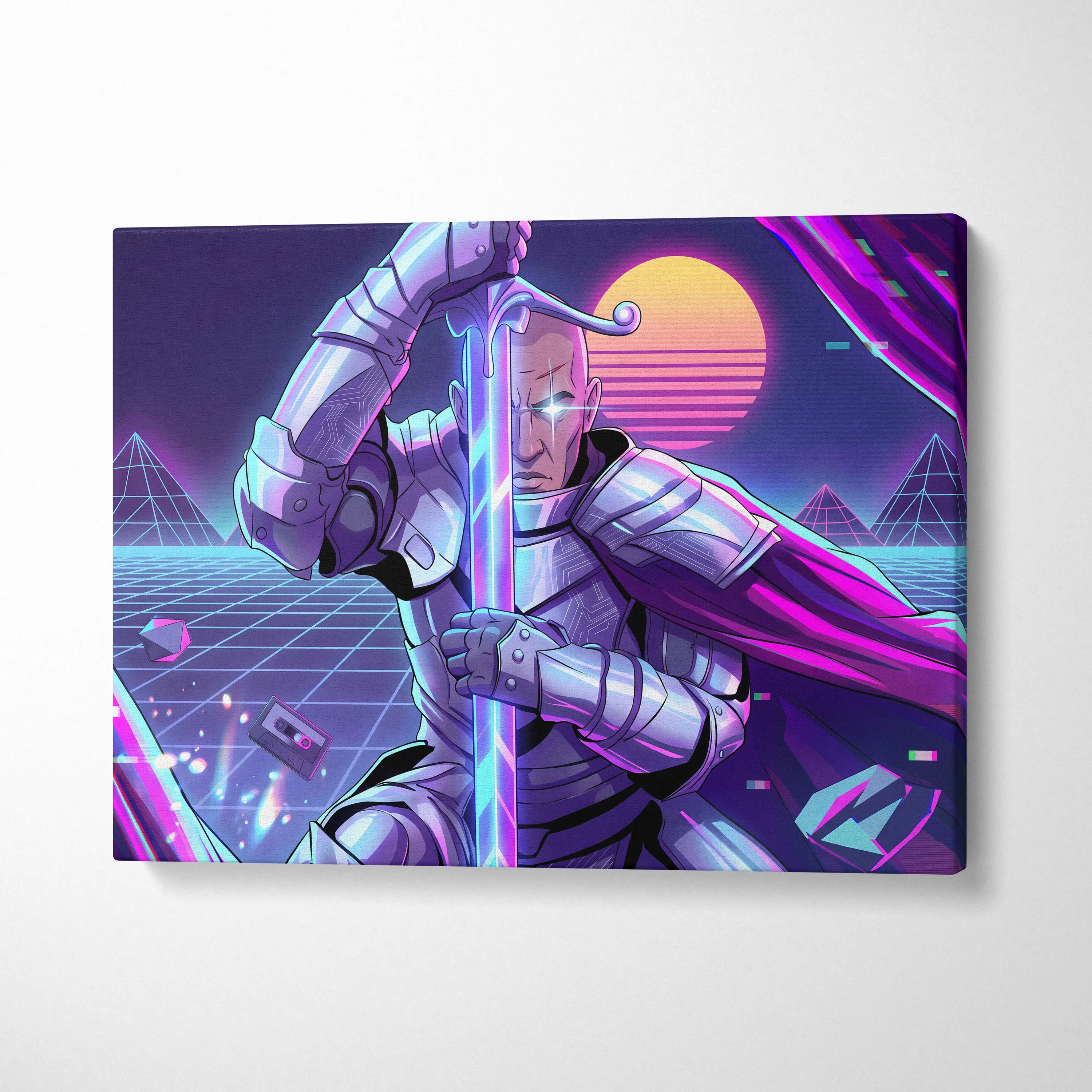 Vaporwave Knight Neon Canvas - Cyber Knight Neon-Pink-Purple-Blue Living Room Vaporwave Mystical Mood Wall Art Canvas