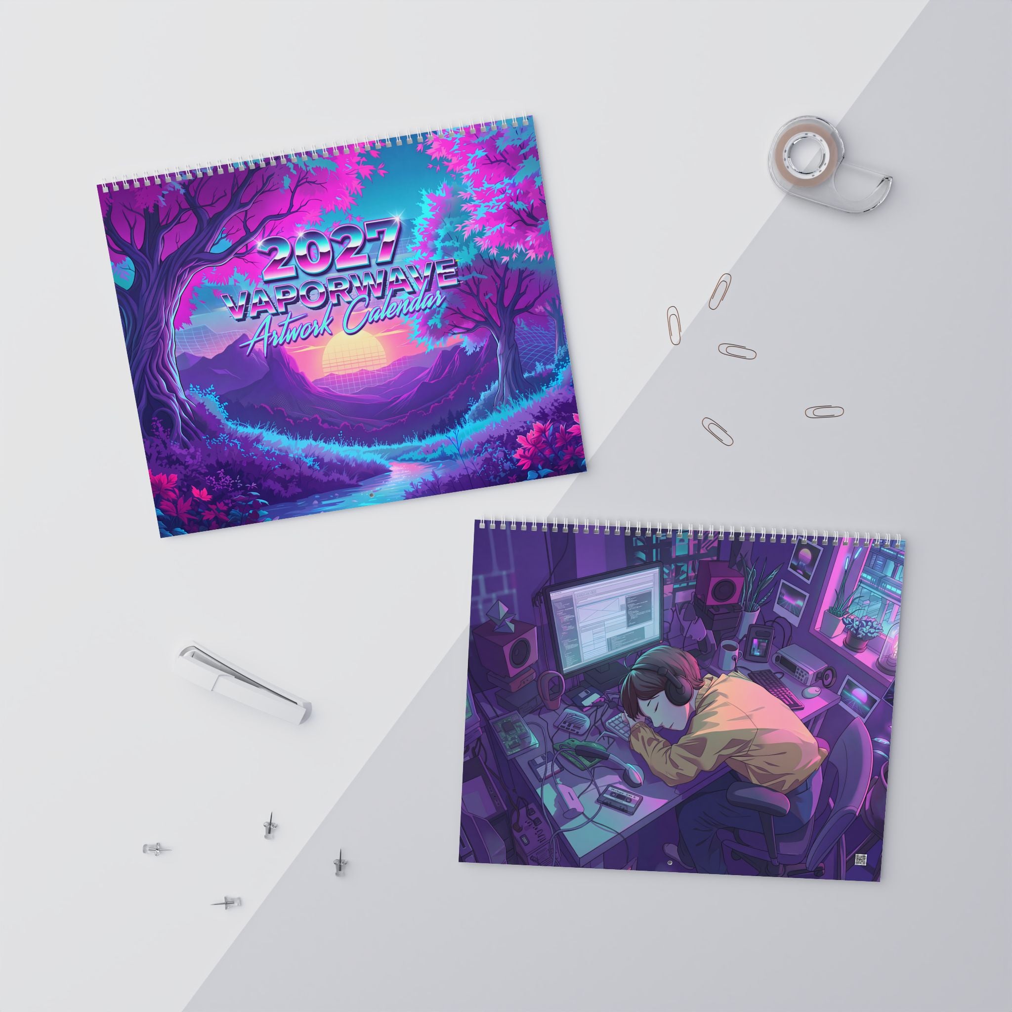 2027 Vaporwave Artwork Wall Calendar – Vibrant Retro Futuristic Art Collection