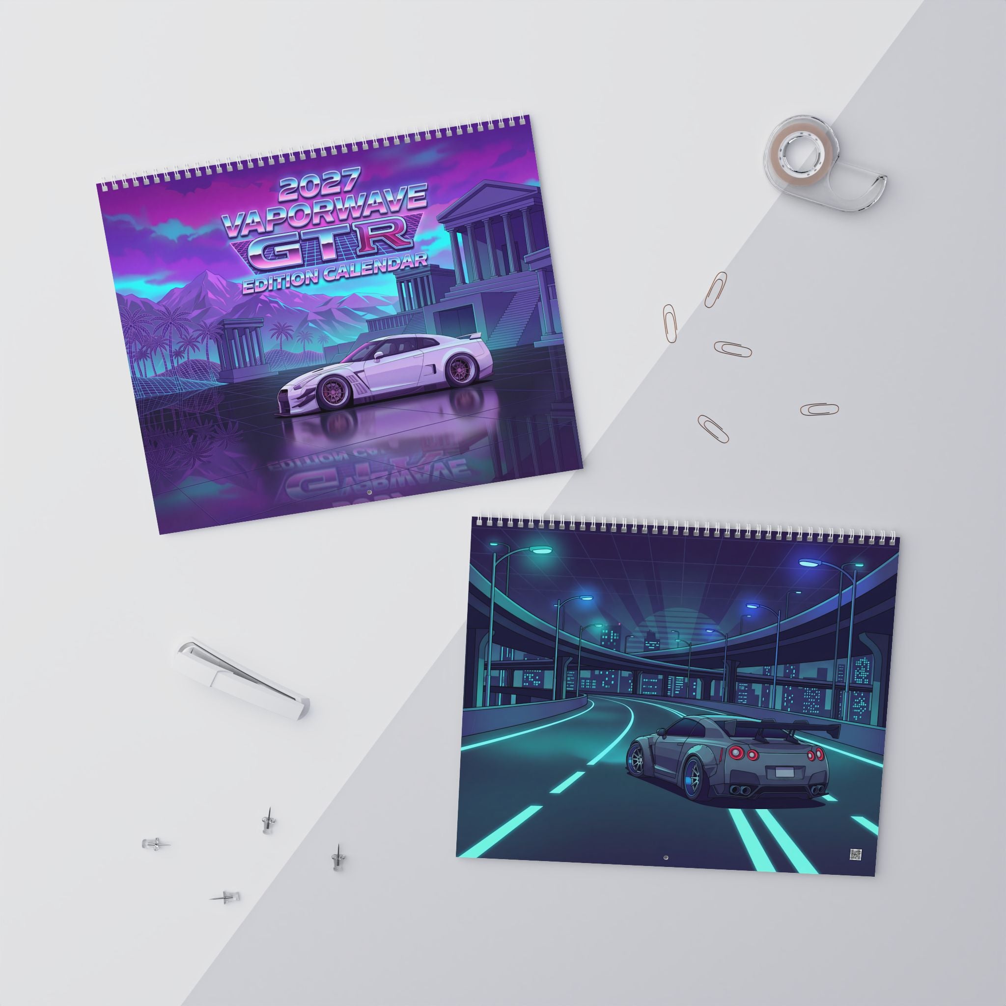 2027 Nissan GT-R Inspired Vaporwave Wall Calendar – Japanese Performance Car & Retro Neon Artwork Collection