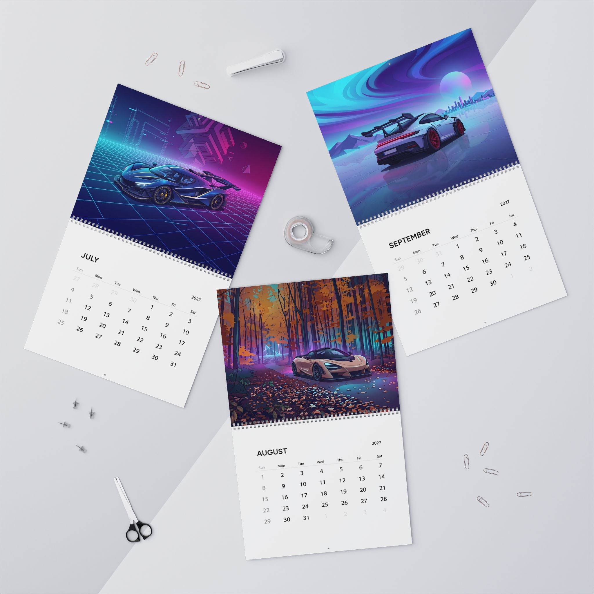 2027 Luxury Supercar Vaporwave Calendar – Exotic Performance Cars & Neon Dreamscape Artwork