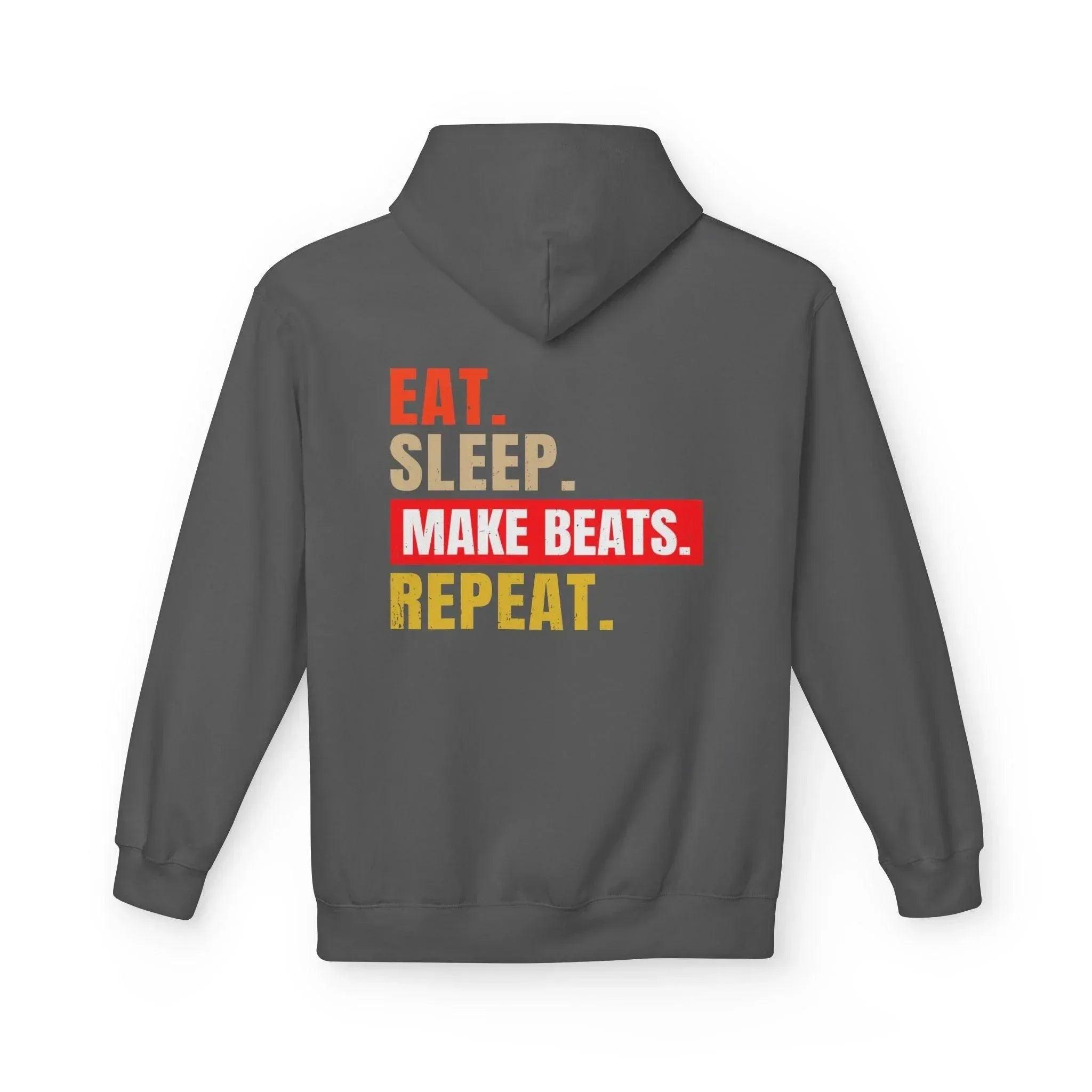 Cozy Music Producer Hoodie: 'Eat. Sleep. Make Beats. Repeat' Fleece Design