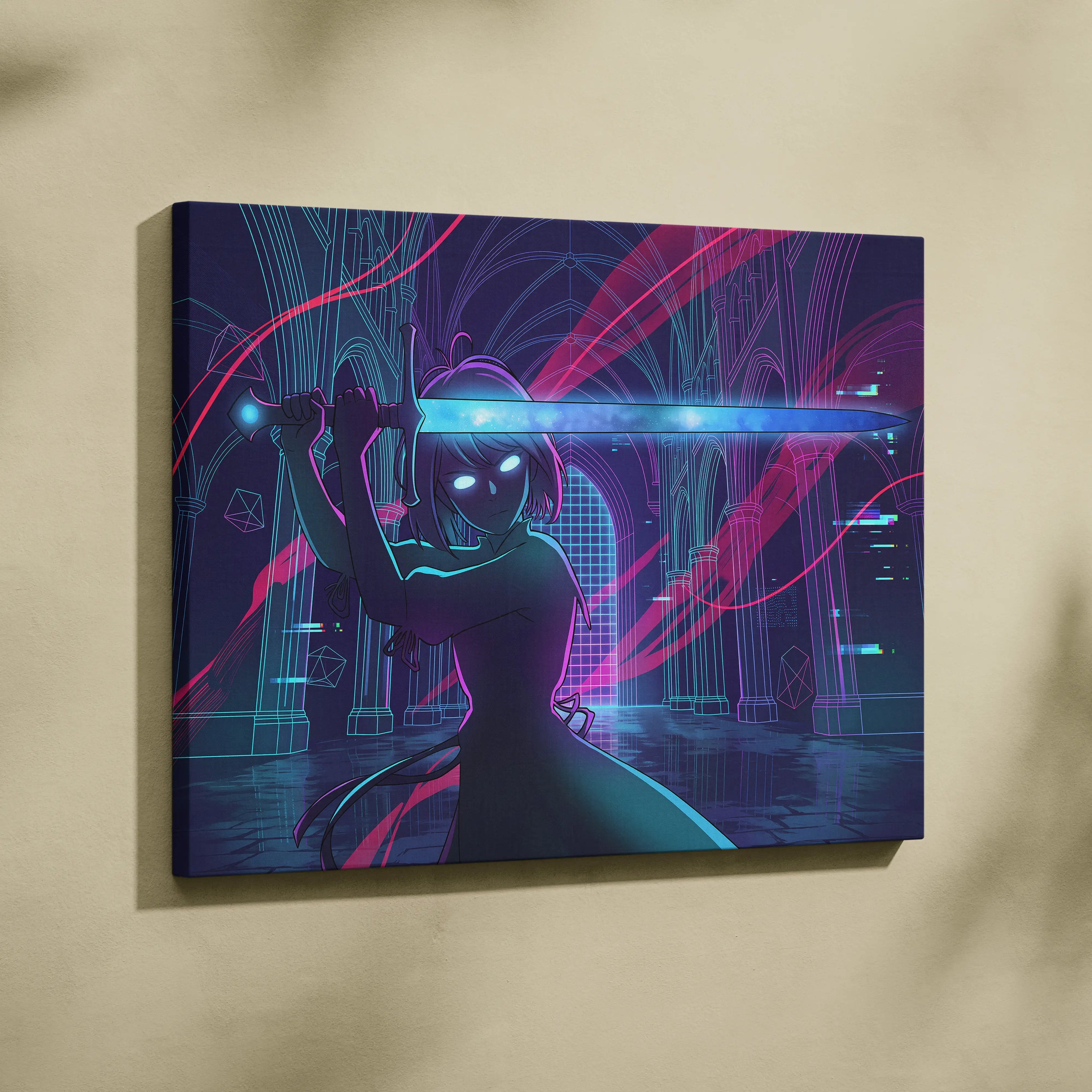 Vaporwave Neon Dream Canvas - Vaporwave Fantasy Neon Pink Teal Dreamy Neon Cyberpunk Wall Art Canvas Print