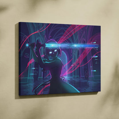 Vaporwave Neon Dream Canvas - Vaporwave Fantasy Neon Pink Teal Dreamy Neon Cyberpunk Wall Art Canvas Print