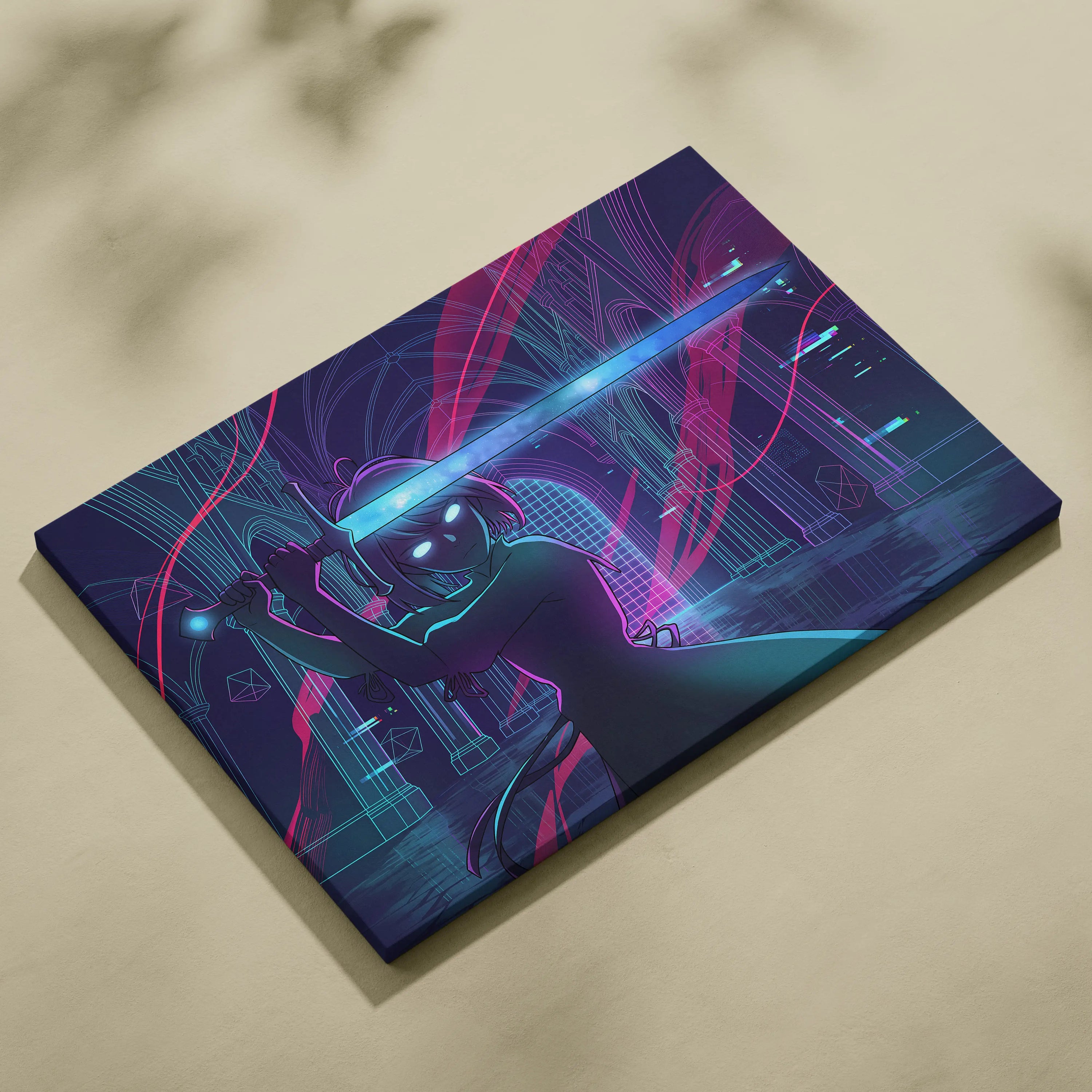 Vaporwave Neon Dream Canvas - Vaporwave Fantasy Neon Pink Teal Dreamy Neon Cyberpunk Wall Art Canvas Print