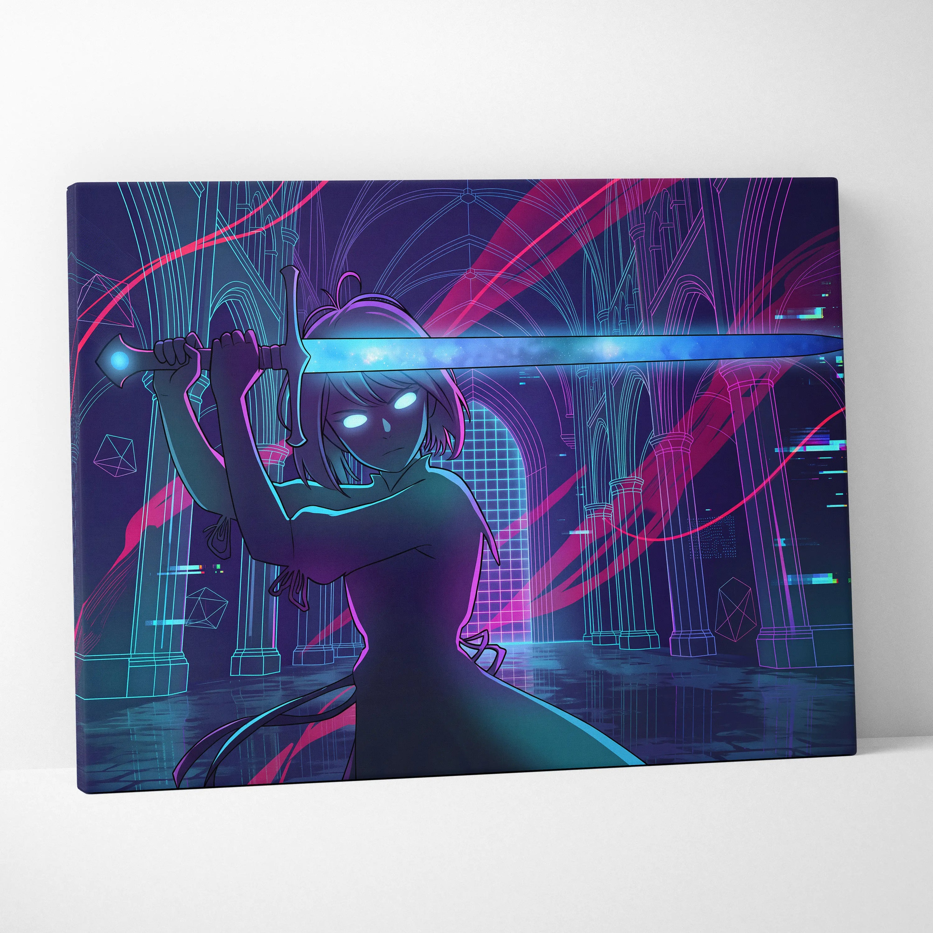 Vaporwave Neon Dream Canvas - Vaporwave Fantasy Neon Pink Teal Dreamy Neon Cyberpunk Wall Art Canvas Print