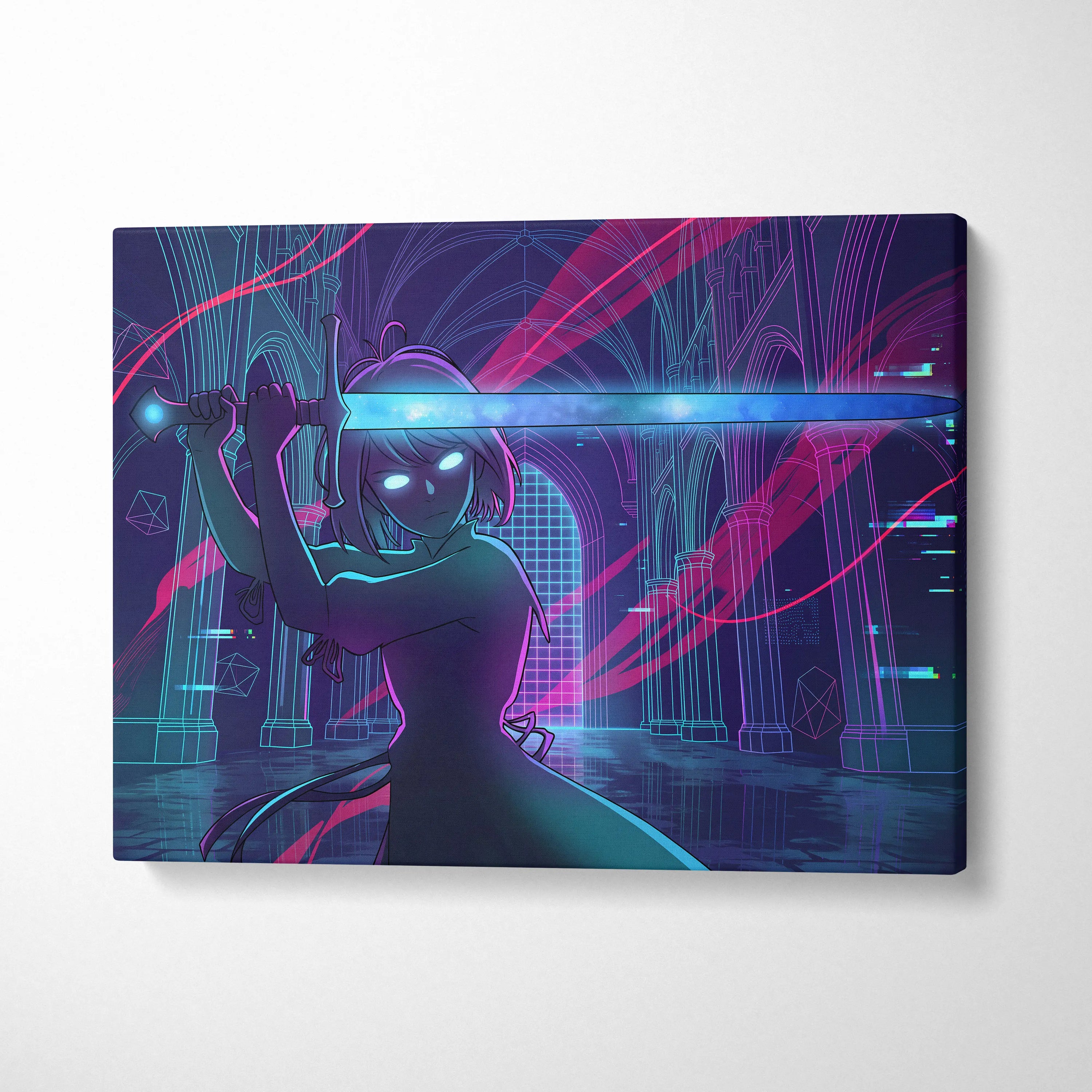 Vaporwave Neon Dream Canvas - Vaporwave Fantasy Neon Pink Teal Dreamy Neon Cyberpunk Wall Art Canvas Print