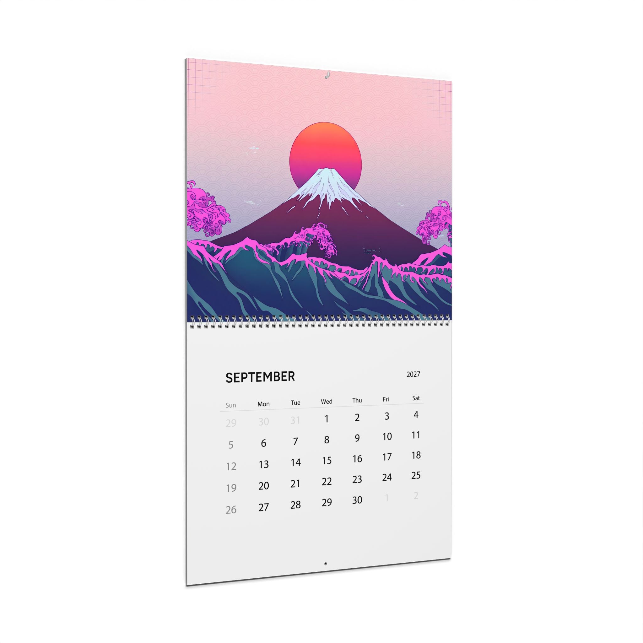 2027 Japan Inspired Vaporwave Wall Calendar – Koi Fish, Mount Fuji & Neon Wave Artwork