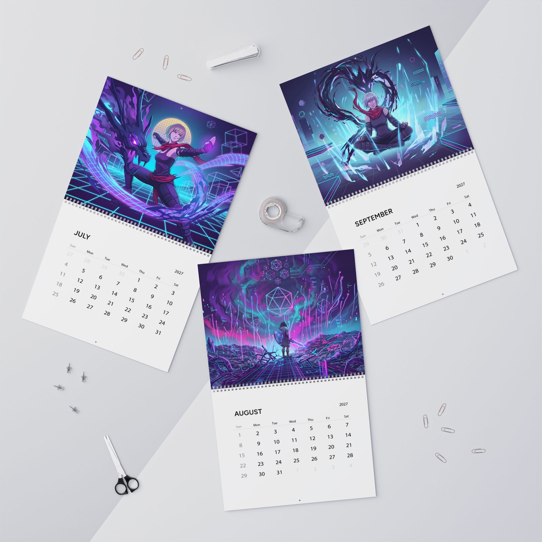 2027 Neon Fantasy Artwork Calendar – Vaporwave Inspired Retro Futuristic Art