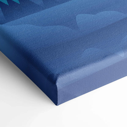 Blue canvas print of Moonrise Over Blue Mountain Layers in indigo teal tones