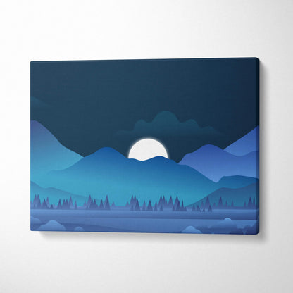 Moonrise over blue mountain layers minimalist night canvas print