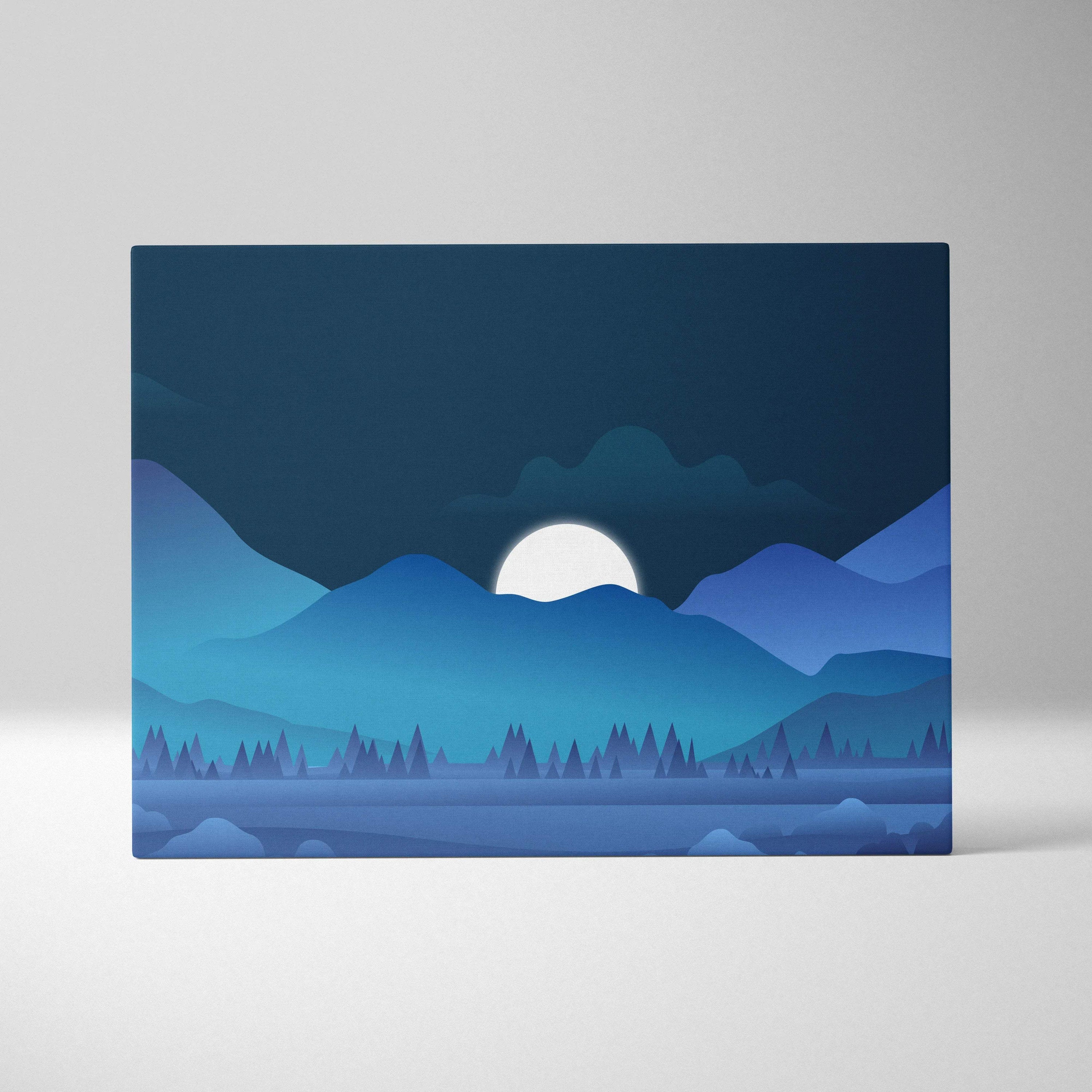 Moonrise over blue mountain layers minimalist night landscape canvas