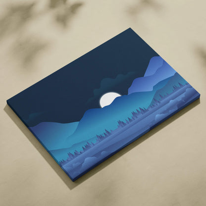 Moonrise over blue mountain layers minimalist night landscape canvas