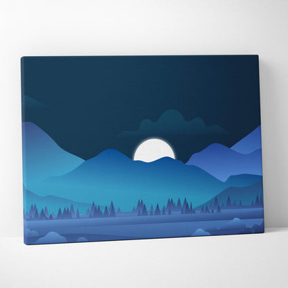 Moonrise over blue mountain layers minimalist night landscape canvas
