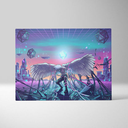Vaporwave Wings Neon Dream Canvas - Winged Neon Pink Cyan Living Room Vaporwave Dreamy Retro-Futuristic Canvas Print
