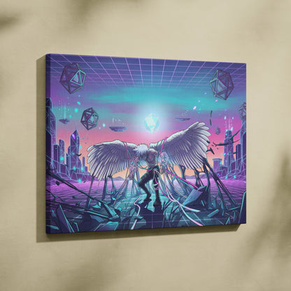 Vaporwave Wings Neon Dream Canvas - Winged Neon Pink Cyan Living Room Vaporwave Dreamy Retro-Futuristic Canvas Print