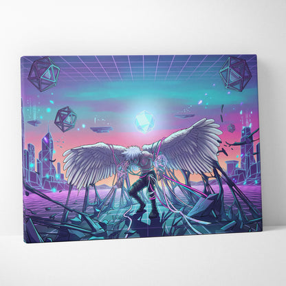 Vaporwave Wings Neon Dream Canvas - Winged Neon Pink Cyan Living Room Vaporwave Dreamy Retro-Futuristic Canvas Print