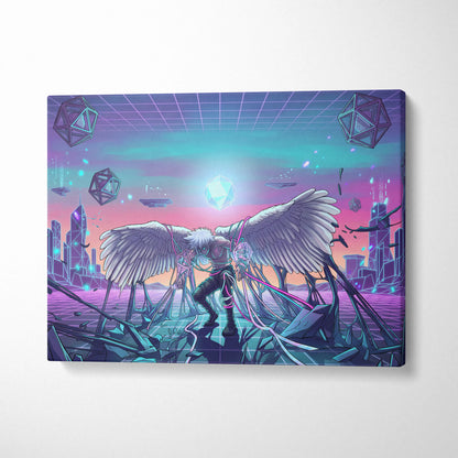 Vaporwave Wings Neon Dream Canvas - Winged Neon Pink Cyan Living Room Vaporwave Dreamy Retro-Futuristic Canvas Print