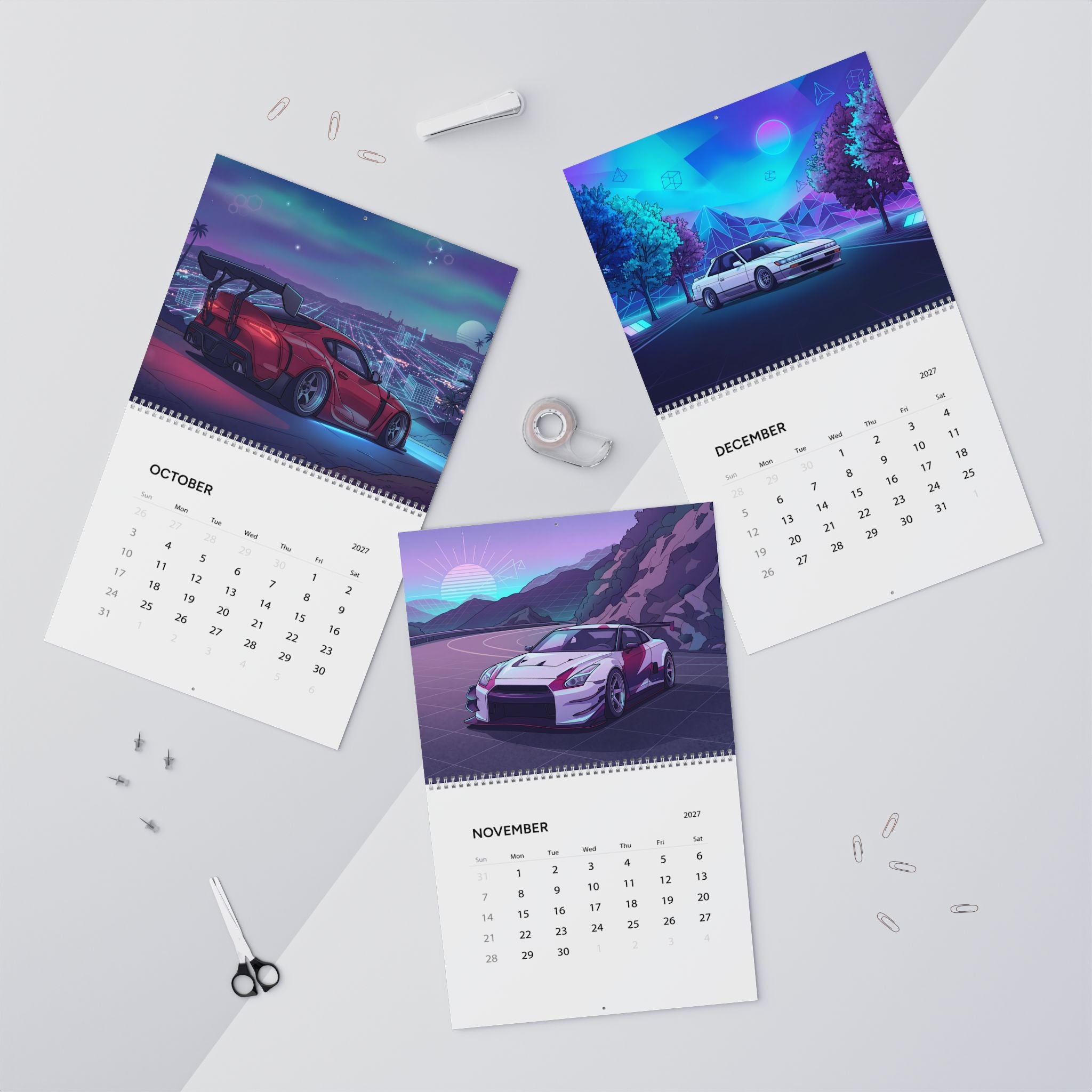 2027 Japanese Car Vaporwave Wall Calendar – JDM Performance, Street Cars & Neon Artwork Collection