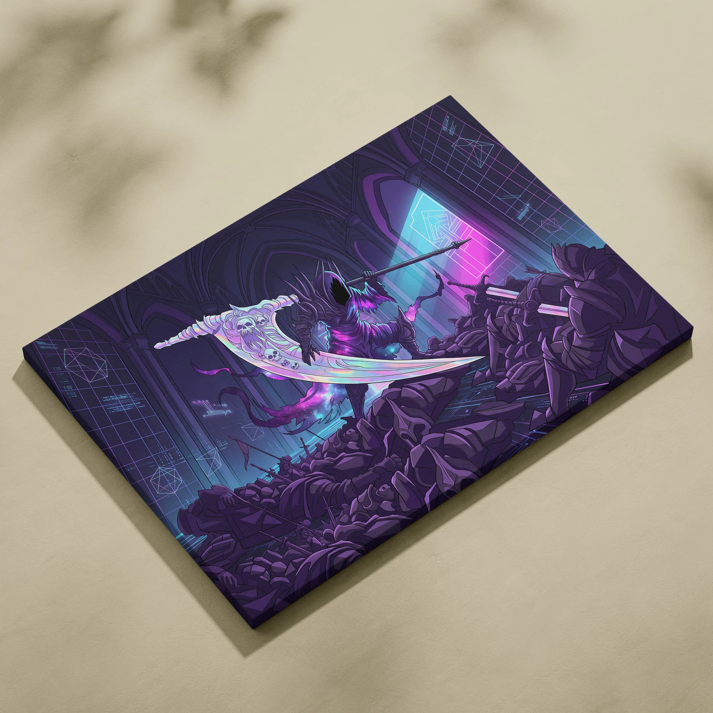 Vaporwave Neon Night Warrior - Vaporwave Art Neon Purple Blue LivingRoom Mood Mystical; Modern Decor; Gallery Wall Art