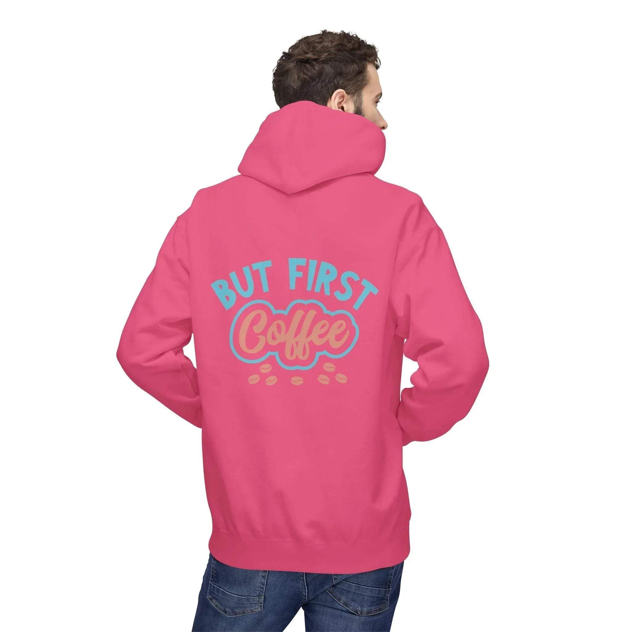 Cozy "But First Coffee" Fleece Hoodie for Coffee Lovers
