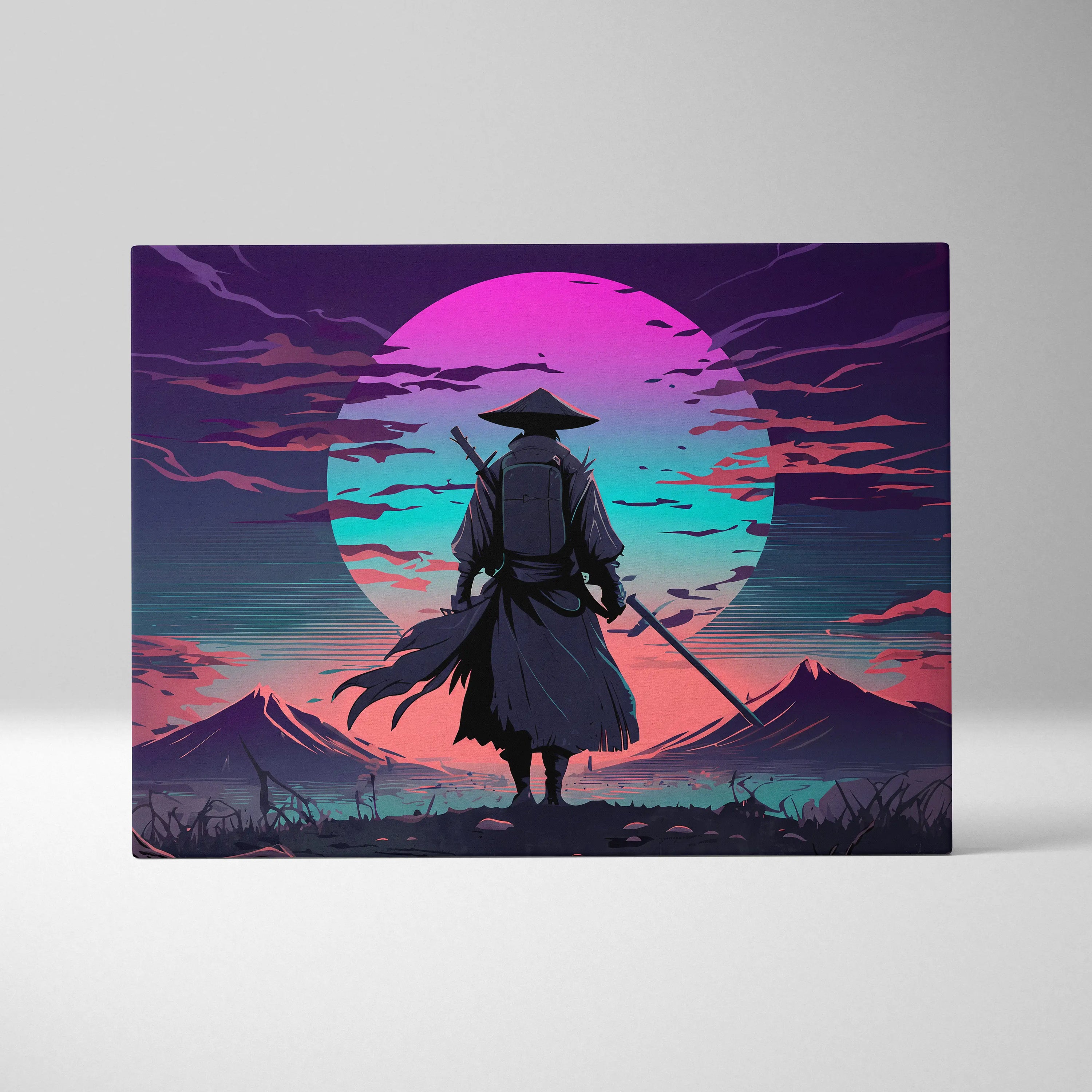 Vaporwave Neon Horizon Canvas - Vaporwave Canvas Neon Pink Teal Living Room Retro Dreamy Neon Wall Art Canvas Print