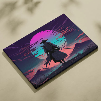 Vaporwave Neon Horizon Canvas - Vaporwave Canvas Neon Pink Teal Living Room Retro Dreamy Neon Wall Art Canvas Print