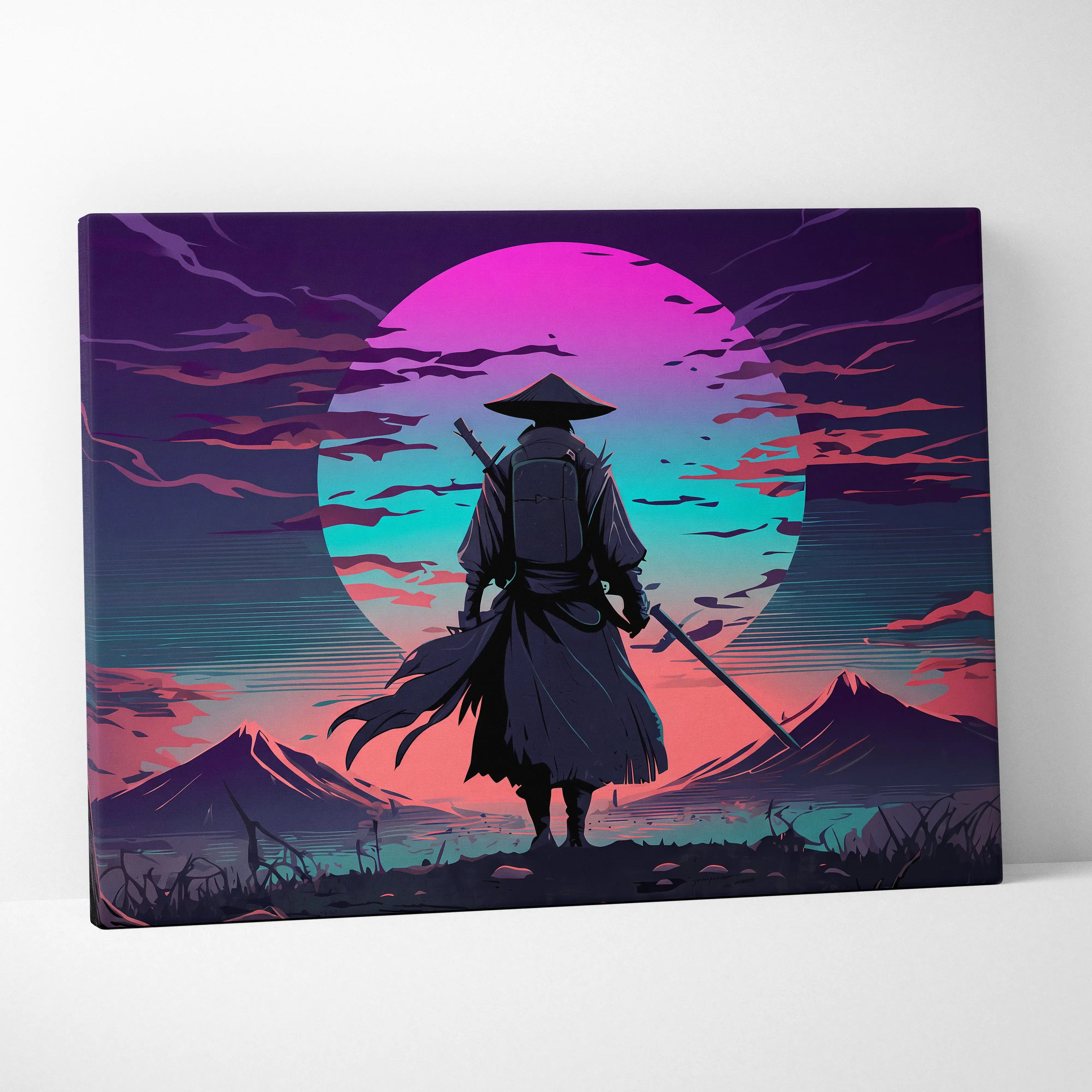 Vaporwave Neon Horizon Canvas - Vaporwave Canvas Neon Pink Teal Living Room Retro Dreamy Neon Wall Art Canvas Print