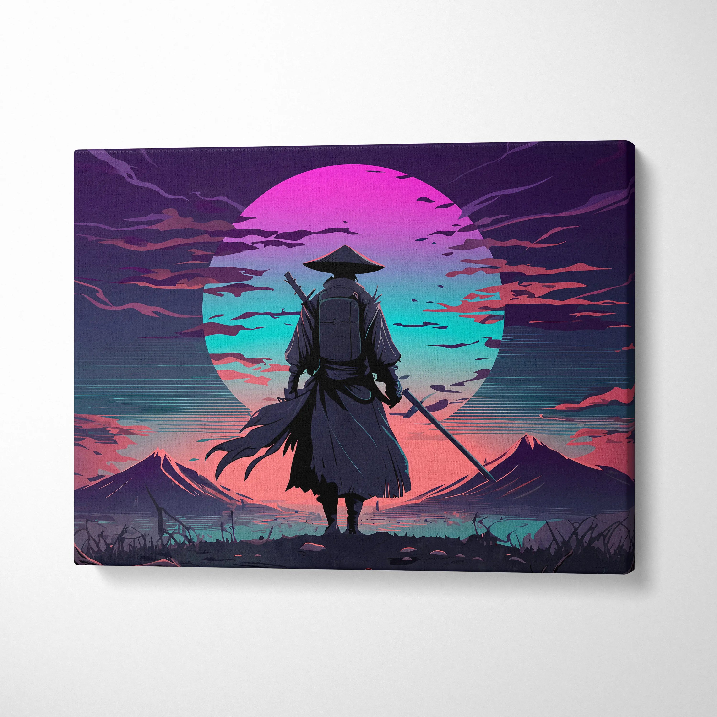 Vaporwave Neon Horizon Canvas - Vaporwave Canvas Neon Pink Teal Living Room Retro Dreamy Neon Wall Art Canvas Print