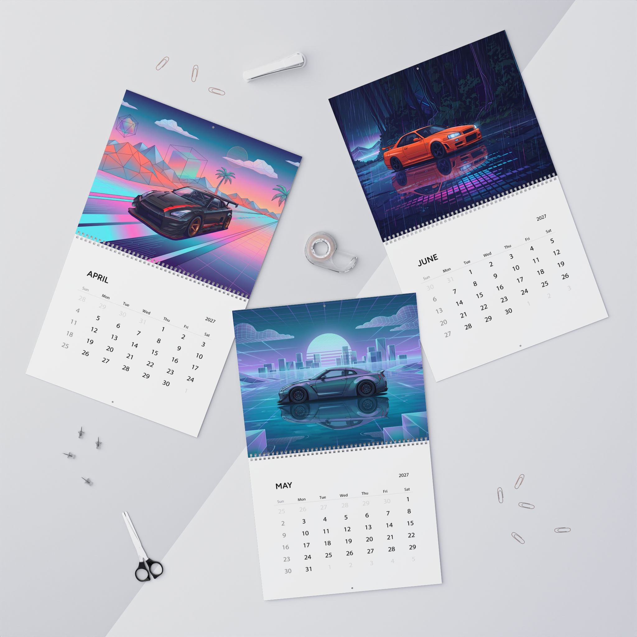 2027 Nissan GT-R Inspired Vaporwave Wall Calendar – Japanese Performance Car & Retro Neon Artwork Collection