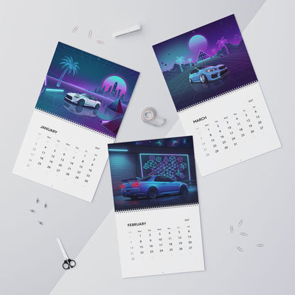2027 JDM Cars Vaporwave Wall Calendar – Japanese Performance Cars & Retro Neon Artwork Collection