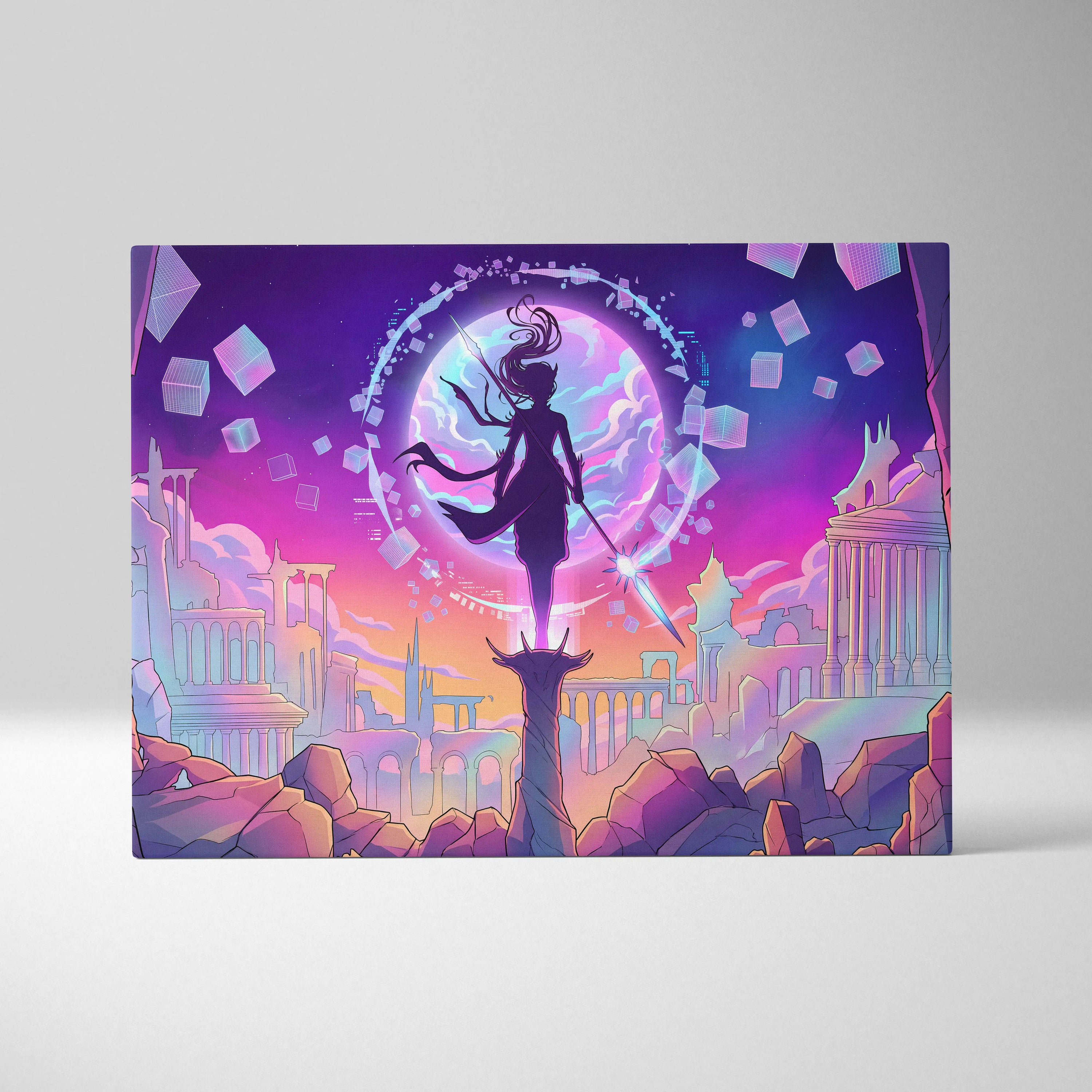 Vaporwave Neon Odyssey Canvas - Vaporwave Art Neon Pink Purple Blue Living Room Retro-Futurism Dreamy Mood Canvas Print