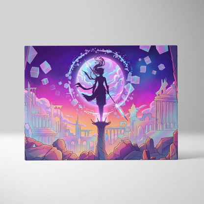 Vaporwave Neon Odyssey Canvas - Vaporwave Art Neon Pink Purple Blue Living Room Retro-Futurism Dreamy Mood Canvas Print