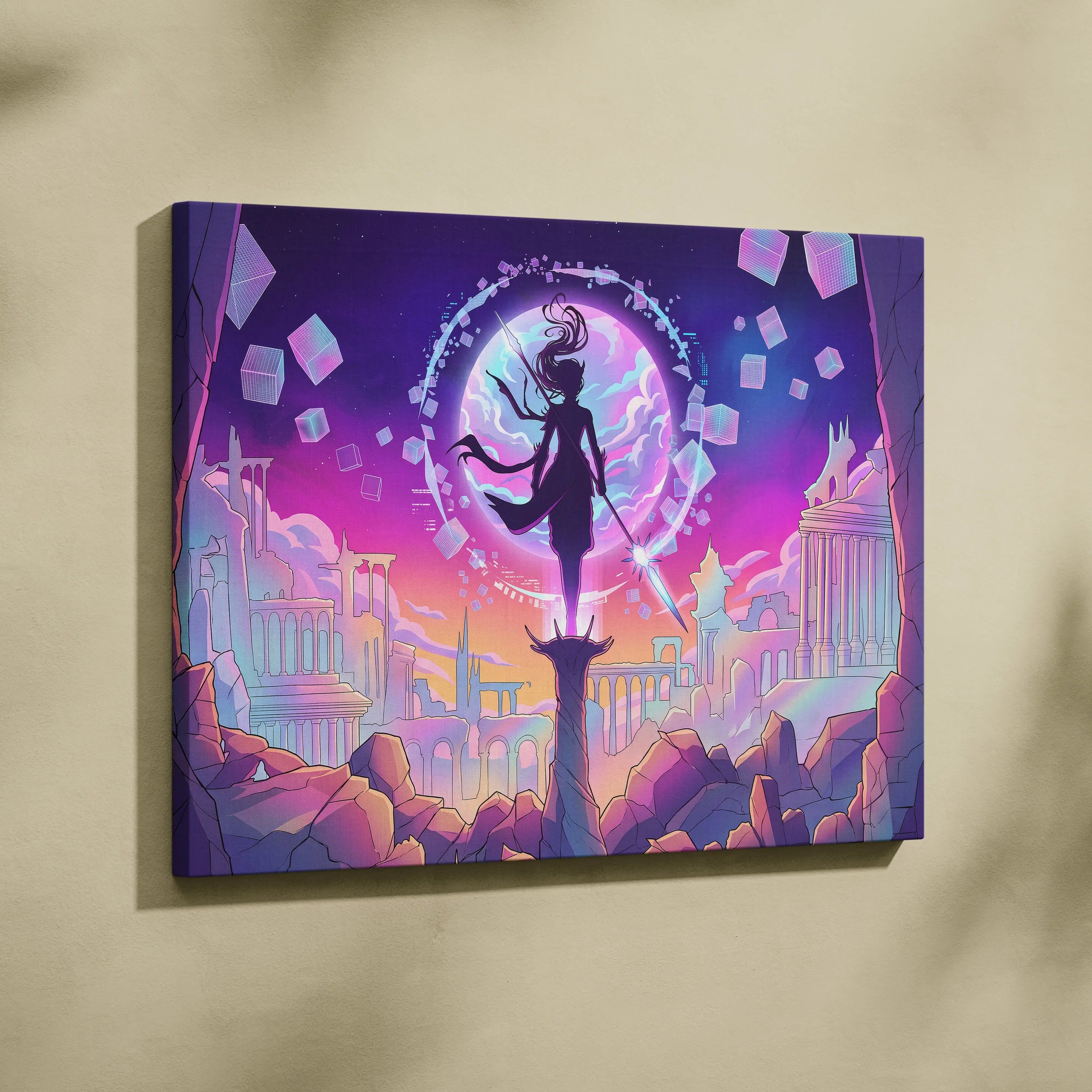Vaporwave Neon Odyssey Canvas - Vaporwave Art Neon Pink Purple Blue Living Room Retro-Futurism Dreamy Mood Canvas Print